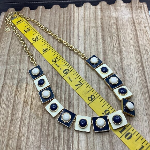Talbots Navy & Cream Geometric Style Necklace - Picture 3 of 8